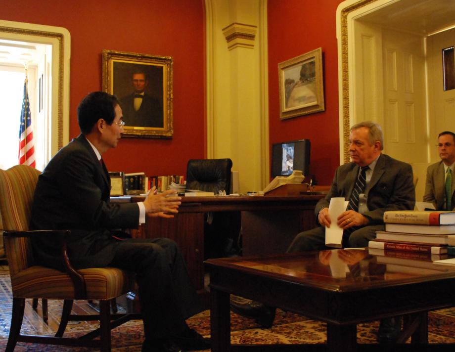 Durbin met with the South Korean Ambassador to the United States, Han Duk-soo, to discuss trade issues and North Korea.